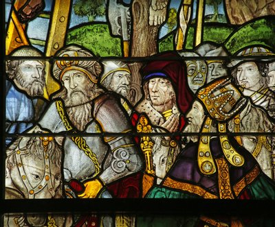 Window depicting soldiers, priests, noblemen at the Crucifixion (detail) by French School